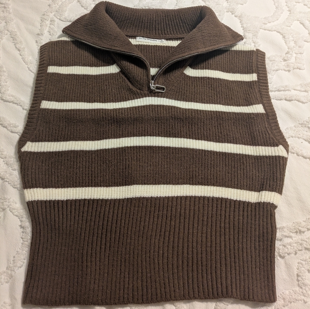 Cozy Brown Striped Turtleneck Sweater/Vest